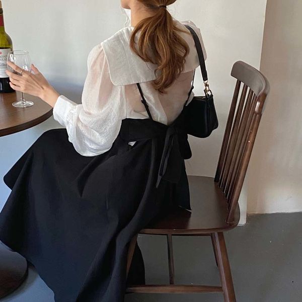 2021 spring elegant long sleeves chic shirt with stap dress autumn as two pieces, White
2021 spring elegant long sleeves chic shirt with stap dress autumn as two pieces, White