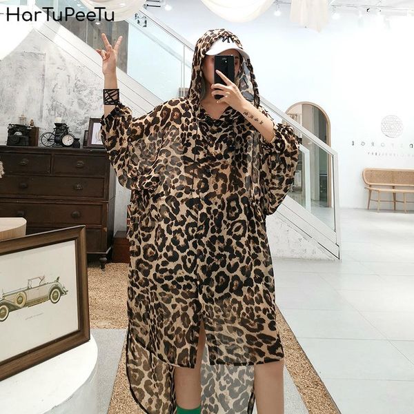 irregular hem chiffon beach dress women leopard print hooded cover up summer 2021 plus size outwear single-breasted with lace-up women', White;black 
irregular hem chiffon beach dress women leopard print hooded cover up summer 2021 plus size outwear single-breasted with lace-up women', White;black