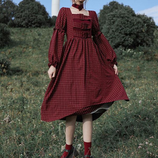 casual dresses qweek gothic lolita dress for girls goth red plaid japanese sweets mori girl kawaii cute lantern long sleeve midi, Black;gray
casual dresses qweek gothic lolita dress for girls goth red plaid japanese sweets mori girl kawaii cute lantern long sleeve midi, Black;gray