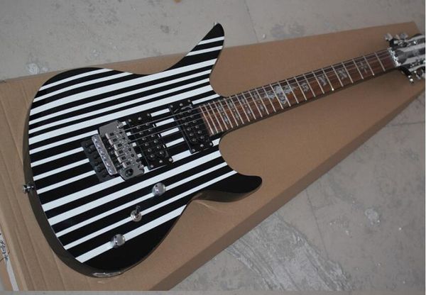 electric guitar black and white stripes white yellow stripes black and red stripes double shake
electric guitar black and white stripes white yellow stripes black and red stripes double shake