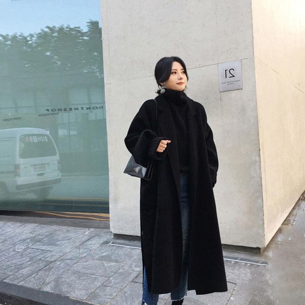 women 2021 spring autumn fashion long wool coat female casual warm cashmere overcoat ladies elegant soft woolen outerwear a813 women's, Black
women 2021 spring autumn fashion long wool coat female casual warm cashmere overcoat ladies elegant soft woolen outerwear a813 women's, Black