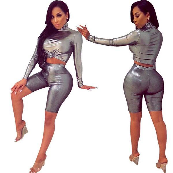 women's two piece pants women sets long sleeve turtleneck knot t-shirt and short tracksuits shining bodycon autumn outfits, White
women's two piece pants women sets long sleeve turtleneck knot t-shirt and short tracksuits shining bodycon autumn outfits, White