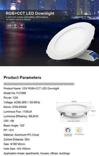 bulbs mi.light rgb+cct led recessed ceiling downlight ac 85-265v 12w controlled by milight remote(not included) or smartphone
bulbs mi.light rgb+cct led recessed ceiling downlight ac 85-265v 12w controlled by milight remote(not included) or smartphone