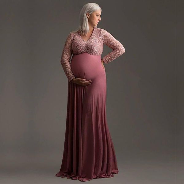 women's clothes pregnant maternity dresses v-neck lace stitching pregnants pography props long dress robe femme, White
women's clothes pregnant maternity dresses v-neck lace stitching pregnants pography props long dress robe femme, White