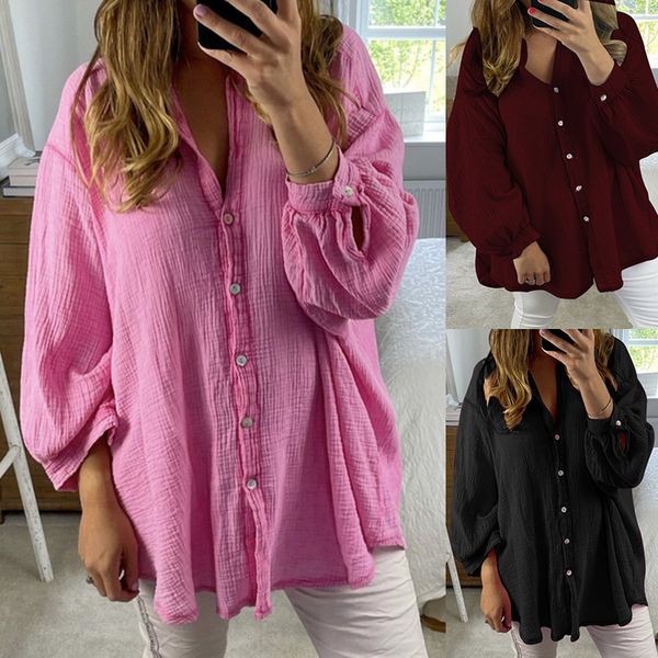 women solid casual cotton linen shirts autumn button blouse shirt lady turn down collar loose streetwear mujer, White
women solid casual cotton linen shirts autumn button blouse shirt lady turn down collar loose streetwear mujer, White