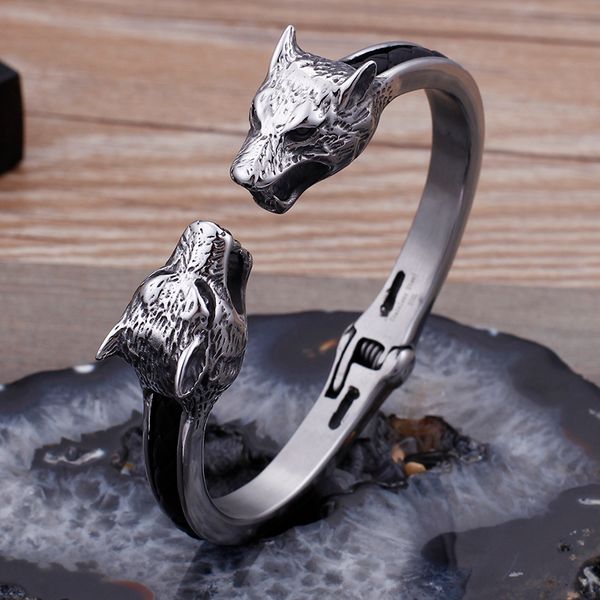 black leather with large 316l stainless steel biker open wolf head end cuff bangle gothic mens bracelet 8mm 67mm inner
black leather with large 316l stainless steel biker open wolf head end cuff bangle gothic mens bracelet 8mm 67mm inner