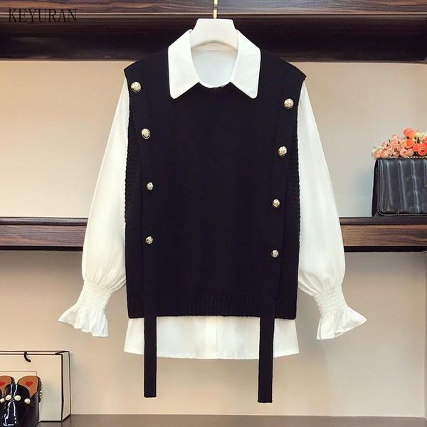 plus size tracksuits oversize two piece set female long sleeve white flare shirt/blouses and knitting black vest korean womens suit
plus size tracksuits oversize two piece set female long sleeve white flare shirt/blouses and knitting black vest korean womens suit