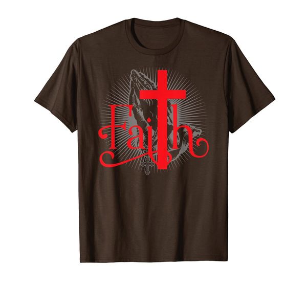 faith with christian cross and praying hands jesus t-shirt, White;black 
faith with christian cross and praying hands jesus t-shirt, White;black
