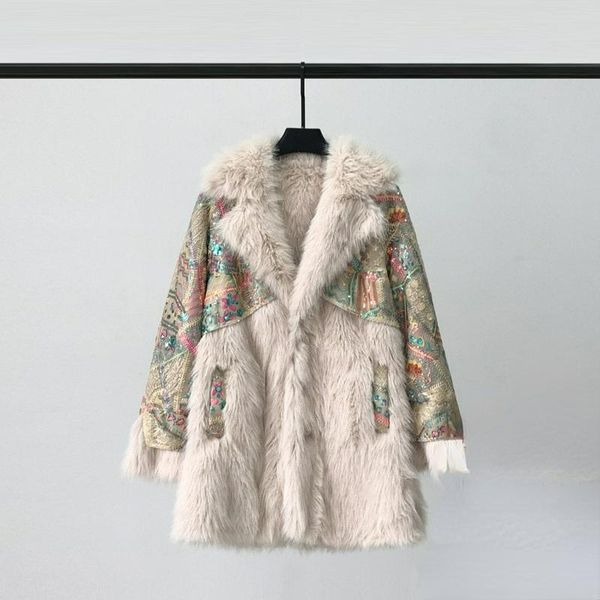 women's fur & faux winter 2021 imitation tuscan lamb hair medium-length coat women stitched together colorful sequin tide, Black
women's fur & faux winter 2021 imitation tuscan lamb hair medium-length coat women stitched together colorful sequin tide, Black