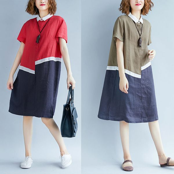 shirt dressed in summer art color matching cotton and short-sleeve linen loose large size casual dress shredded r220 uz79, Black;gray
shirt dressed in summer art color matching cotton and short-sleeve linen loose large size casual dress shredded r220 uz79, Black;gray