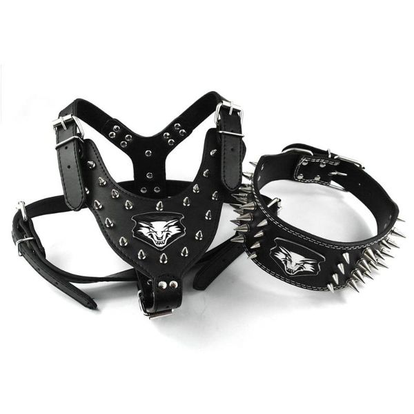 dog collars & leashes spiked studded rivets leather pet collar harness set adjutable pitbull 
dog collars & leashes spiked studded rivets leather pet collar harness set adjutable pitbull