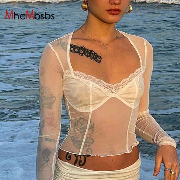 women summer mesh see through lace trim black t-shirts long sleeve patchwork clubwear solid beach vacation clothes 210517, White
women summer mesh see through lace trim black t-shirts long sleeve patchwork clubwear solid beach vacation clothes 210517, White