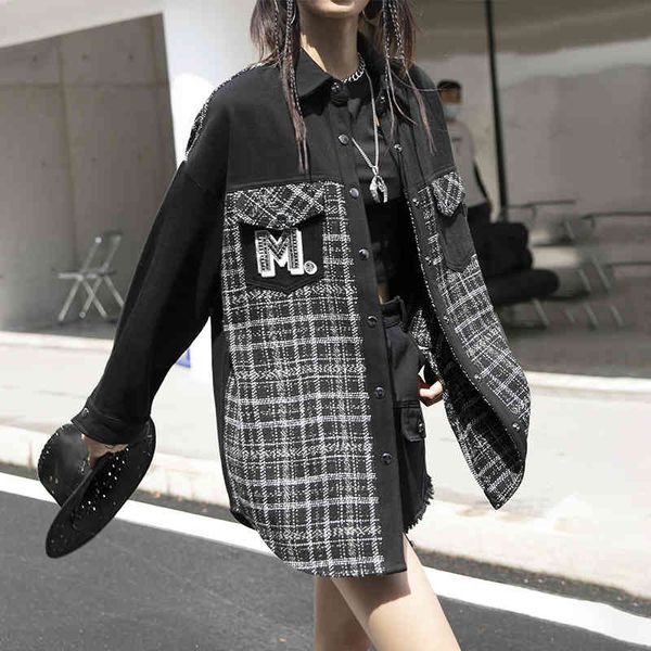 women's sweaters tuogu chao brand women's clothing autumn winter embroidery sequin letter splicing plaid shirt cowboy coat women 7, White;black
women's sweaters tuogu chao brand women's clothing autumn winter embroidery sequin letter splicing plaid shirt cowboy coat women 7, White;black