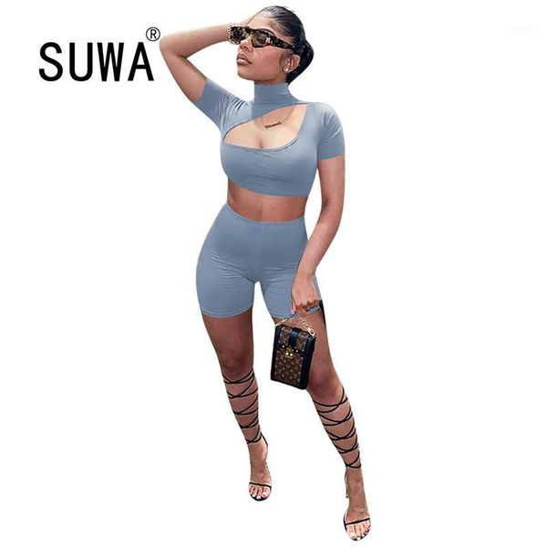 women fashion simple solid color stand neck cleavage crop and shorts 2 pieces set beach style lady outfits two piece dress, White
women fashion simple solid color stand neck cleavage crop and shorts 2 pieces set beach style lady outfits two piece dress, White