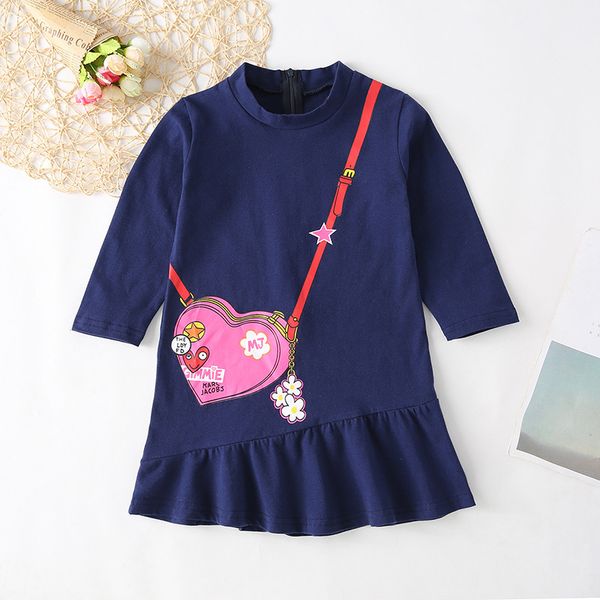 ins net red girl's long sleeve dress baby girl's sweet dress with bag pattern, Blue 
ins net red girl's long sleeve dress baby girl's sweet dress with bag pattern, Blue