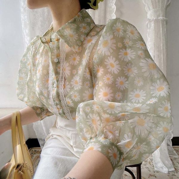 women's blouses & shirts fifichuyi 3/4 puff sleeve turn down collar women floral printed mesh blouse 2021 korean causal blusas mujer, White
women's blouses & shirts fifichuyi 3/4 puff sleeve turn down collar women floral printed mesh blouse 2021 korean causal blusas mujer, White