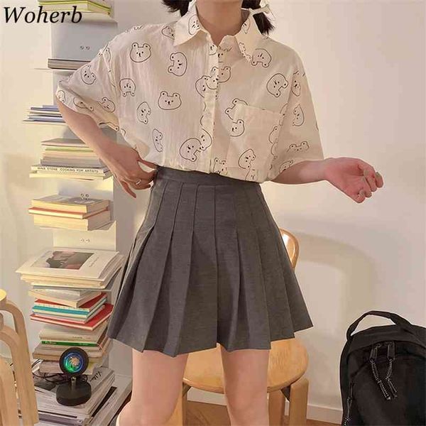 women blouse summer blusas loose turn down collar cartoon bear short sleeve shirt single-breasted cute casual 210519, White
women blouse summer blusas loose turn down collar cartoon bear short sleeve shirt single-breasted cute casual 210519, White