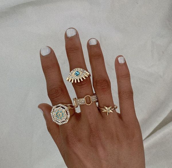 cluster rings geometric zircon set simple star blue crystal eye ring full rhinestones square jewelry lucki charm, Golden;silver
cluster rings geometric zircon set simple star blue crystal eye ring full rhinestones square jewelry lucki charm, Golden;silver
