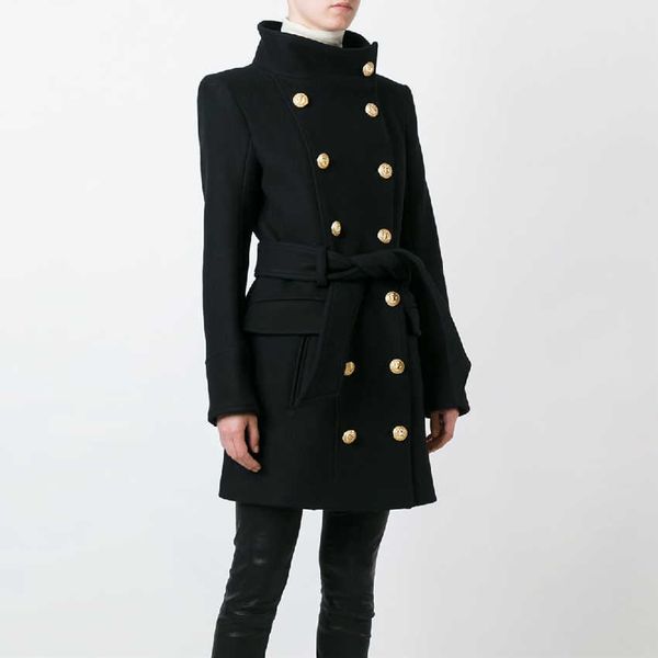 fashion fall winter designer coat women's double breasted lion buttons wool overcoat 210526, Black
fashion fall winter designer coat women's double breasted lion buttons wool overcoat 210526, Black
