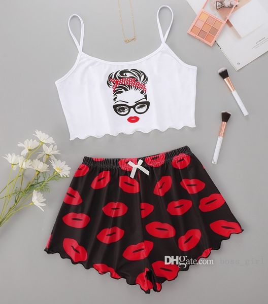 sportswear ladies 2 two piece set women tracksuits printed suspender strapless and shorts pajamas home clothes, Gray
sportswear ladies 2 two piece set women tracksuits printed suspender strapless and shorts pajamas home clothes, Gray