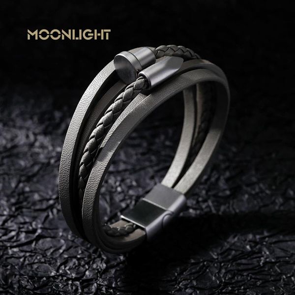 charm bracelets moonlight stainless steel stackable layered bracelet leather genuine braided black for men's hand jewelry5 colors, Golden;silver
charm bracelets moonlight stainless steel stackable layered bracelet leather genuine braided black for men's hand jewelry5 colors, Golden;silver