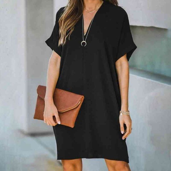 casual v neck short sleeve women dress solid color loose knee-length office, Black;gray
casual v neck short sleeve women dress solid color loose knee-length office, Black;gray