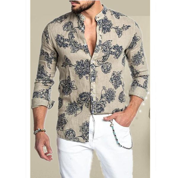 men's casual shirts spring and summer clothes cotton linen shirt men long sleeves print hawaiian beach single-breasted stand collar, White;black
men's casual shirts spring and summer clothes cotton linen shirt men long sleeves print hawaiian beach single-breasted stand collar, White;black