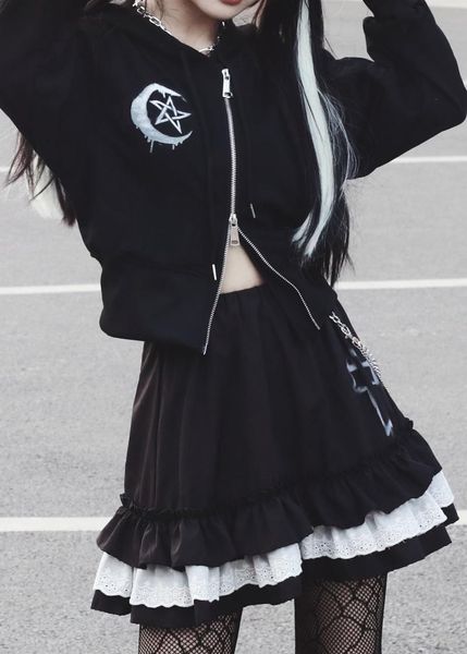 women's jackets punk subculture jacket autumn dark black short zipper cardigan gothic student girls hooded, Black;brown
women's jackets punk subculture jacket autumn dark black short zipper cardigan gothic student girls hooded, Black;brown