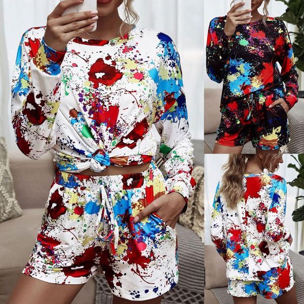 women two-piece sets sleepwear tie-dye long sleeves shorts pants tracksuit casual outfits lounge wear jogging two piece dress, White
women two-piece sets sleepwear tie-dye long sleeves shorts pants tracksuit casual outfits lounge wear jogging two piece dress, White