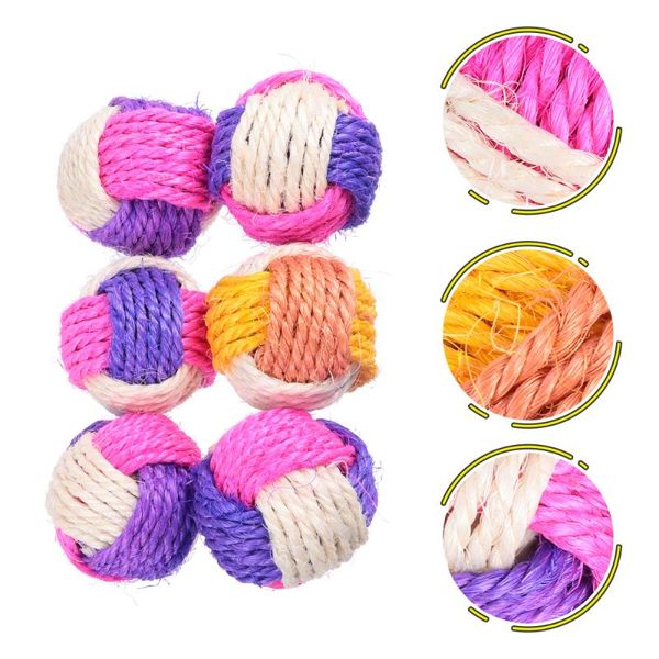 6pcs scratch cat toy sisal woven colors pet rolling plaything toys