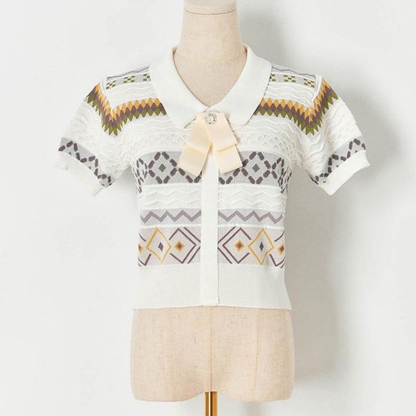 women's polos knit ripple lapel womne summer bow short sleeve slim pullover t-shirt clothing 2021, White
women's polos knit ripple lapel womne summer bow short sleeve slim pullover t-shirt clothing 2021, White