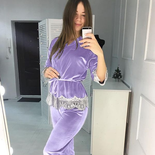 splicing velevt knitting suit sets womens sleepwears autumn warm robe set patchwork lace pajamas with pants home wear, Black;red
splicing velevt knitting suit sets womens sleepwears autumn warm robe set patchwork lace pajamas with pants home wear, Black;red