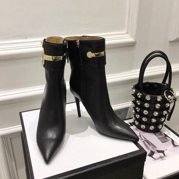 boots winter genuine leather mid-calf woman pointed toes thin heels metal decora sapato feminino, Black
boots winter genuine leather mid-calf woman pointed toes thin heels metal decora sapato feminino, Black