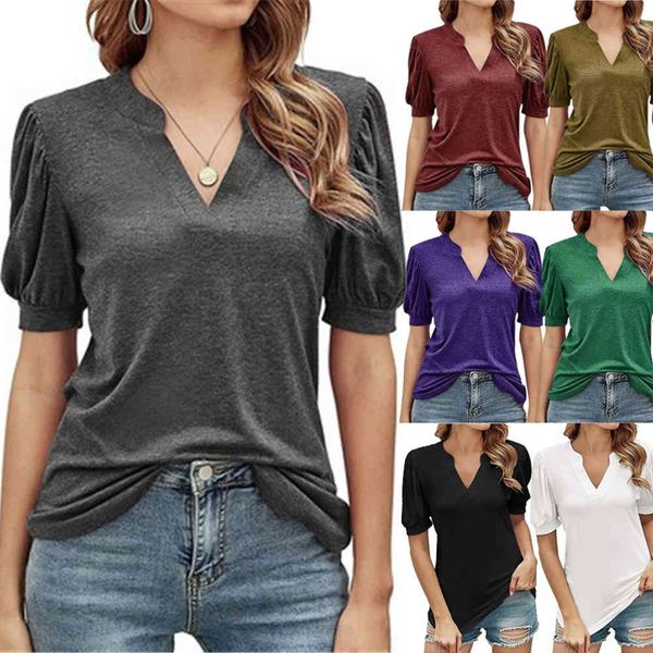 2021 summer new v-neck short sleeve t-shirt casual loose solid color simple fashion women's wear, White
2021 summer new v-neck short sleeve t-shirt casual loose solid color simple fashion women's wear, White