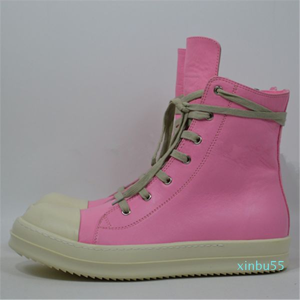pink leather boots high luxuy lace up trainer sneakers shoes, Black