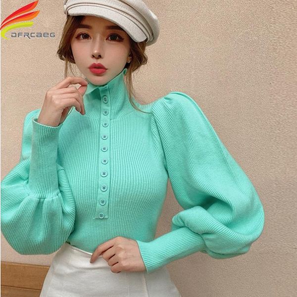 women's new 2021 winter turtleneck sweaters women long lantern sleeve pink black white or blue single buttons thicken pullovers jumpers, White;black
women's new 2021 winter turtleneck sweaters women long lantern sleeve pink black white or blue single buttons thicken pullovers jumpers, White;black