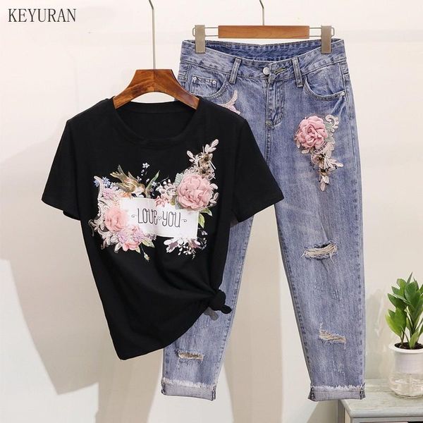 two piece set women 2021 2pcs summer embroidery 3d flower short sleeved tshirt+heavy work jean rippered hole denim pants suit women's t, Gray
two piece set women 2021 2pcs summer embroidery 3d flower short sleeved tshirt+heavy work jean rippered hole denim pants suit women's t, Gray
