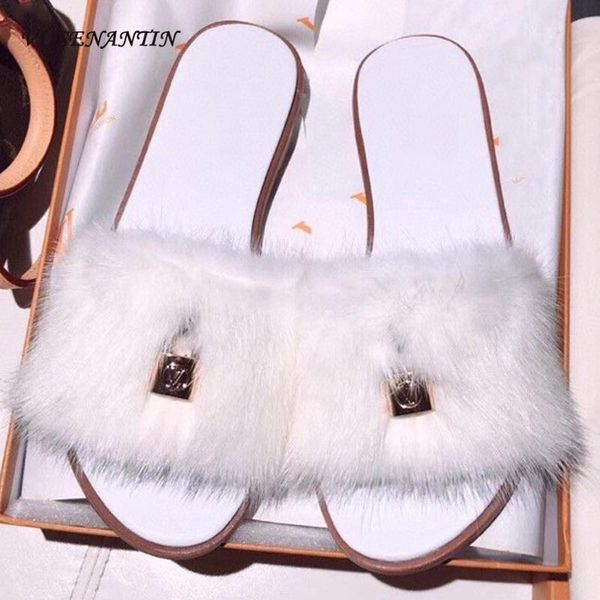 mink furry casual outer wear woman slippers white pink mules red metal decor flat slipper designer brand shoes for autumn winter, Black
mink furry casual outer wear woman slippers white pink mules red metal decor flat slipper designer brand shoes for autumn winter, Black