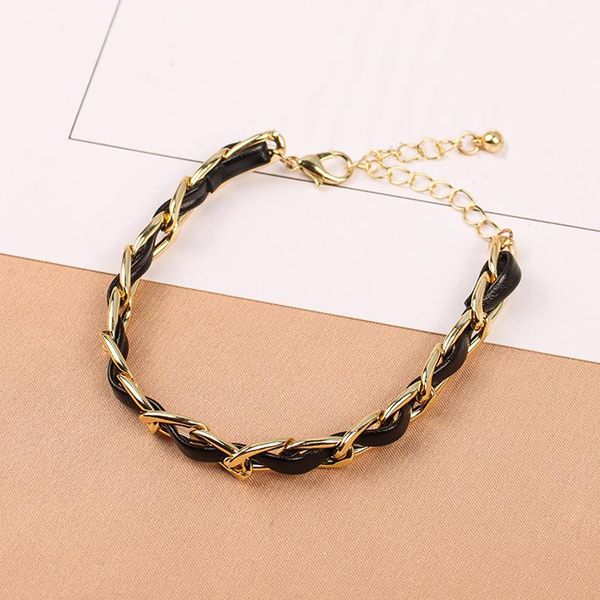link, chain fashion design geometric woven leather bracelet punk hip hop gold accessories for men women creative party jewelry, Black
link, chain fashion design geometric woven leather bracelet punk hip hop gold accessories for men women creative party jewelry, Black