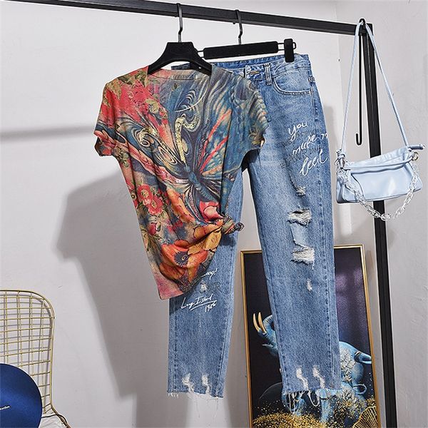 pant vintage print t-shirt holes denim pants two piece set women summer streetwear casual o-neck short sleeve t shirt jean 2pc female, White
pant vintage print t-shirt holes denim pants two piece set women summer streetwear casual o-neck short sleeve t shirt jean 2pc female, White