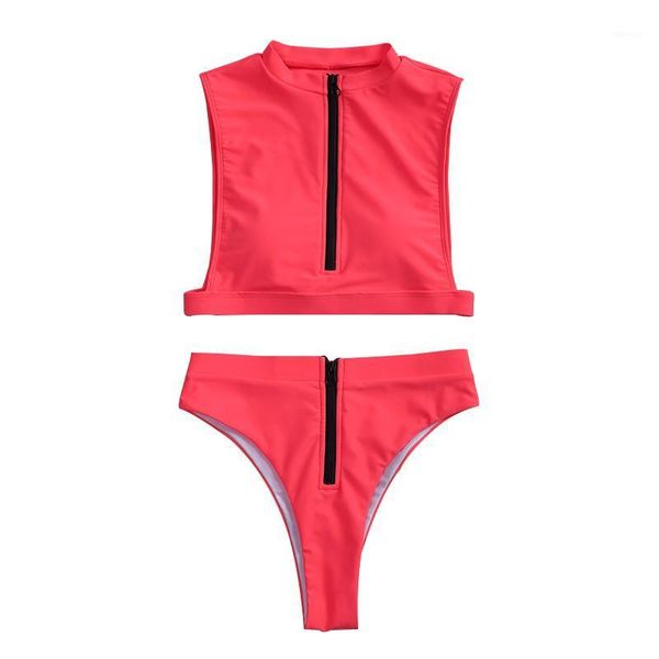 solid color zipper front women's bikini sets 2021 high neck push up swimsuit female leg thong bottom swimwear bathing suit, White;black
solid color zipper front women's bikini sets 2021 high neck push up swimsuit female leg thong bottom swimwear bathing suit, White;black