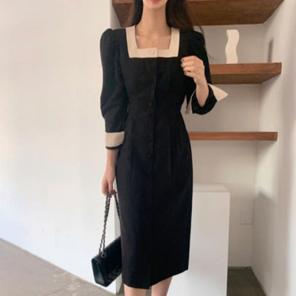 women dresses womens dress elegant square neck bandage waist button long sleeve calf length black office vestidos, Black;gray
women dresses womens dress elegant square neck bandage waist button long sleeve calf length black office vestidos, Black;gray