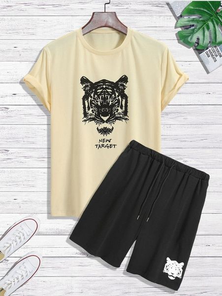 men animal and letter graphic tee & drawstring waist shorts 51ax#, Gray
men animal and letter graphic tee & drawstring waist shorts 51ax#, Gray