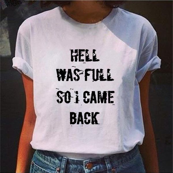 women's t-shirt hell was full so i came back letter printed t shirt women short sleeve o neck funny tshirts summer female tee clothes, White
women's t-shirt hell was full so i came back letter printed t shirt women short sleeve o neck funny tshirts summer female tee clothes, White