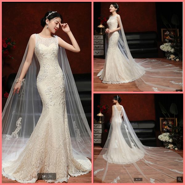 robe de soiree champagne lace appliques mermaid wedding dresses sleeveless with cape beaded court train vintage bridal gowns muslim women br, White
robe de soiree champagne lace appliques mermaid wedding dresses sleeveless with cape beaded court train vintage bridal gowns muslim women br, White