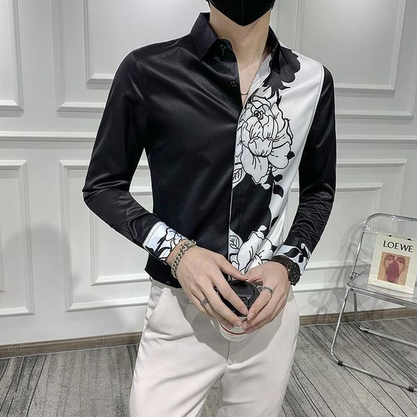 men's casual shirts 2021 shabby handsome light mature style printed long-sleeved shirt fashion trend color matching slim designer, White;black
men's casual shirts 2021 shabby handsome light mature style printed long-sleeved shirt fashion trend color matching slim designer, White;black