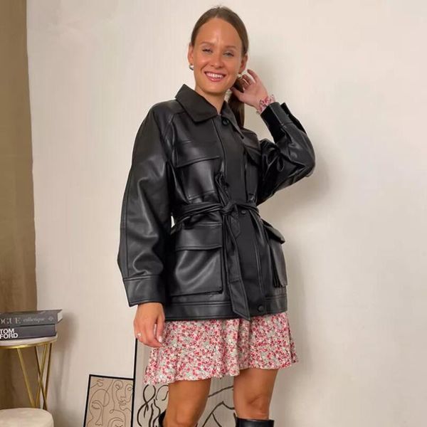 women's leather & faux 2021 autumn winter fashion long black pu jacket women oversized windbreaker belted overcoat street jackets p706
women's leather & faux 2021 autumn winter fashion long black pu jacket women oversized windbreaker belted overcoat street jackets p706