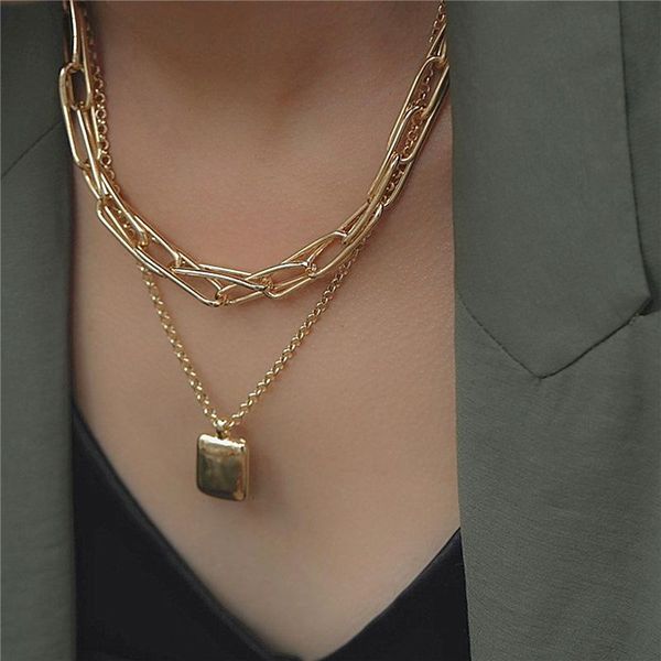 chains modern jewelry square pendant necklace design selling two layer metal chain for women party gifts, Silver
chains modern jewelry square pendant necklace design selling two layer metal chain for women party gifts, Silver