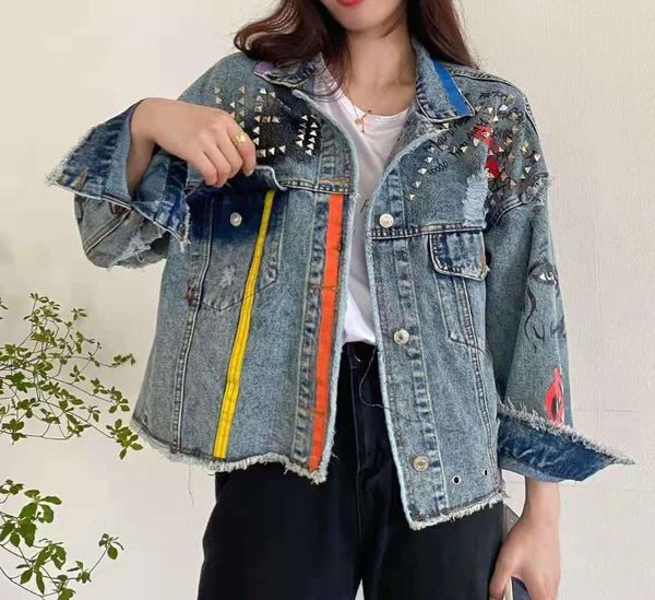 women's jackets autumn high street letter studded short jacket female long sleeve holes denim coat winter clothes jeans cardigan, Black;brown
women's jackets autumn high street letter studded short jacket female long sleeve holes denim coat winter clothes jeans cardigan, Black;brown