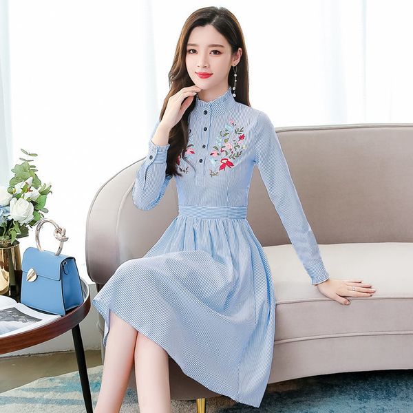 autumn striped women's mid-length long temper long-sleeve dress elegant bottom robes k1031 5dks, Black;gray
autumn striped women's mid-length long temper long-sleeve dress elegant bottom robes k1031 5dks, Black;gray